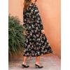 CUPSHE Women’s V Neck Floral Maxi Dress Long Sleeves Ruffle Flowy Casual Fall Dress(Black)