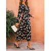 CUPSHE Women’s V Neck Floral Maxi Dress Long Sleeves Ruffle Flowy Casual Fall Dress(Black)