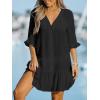 CUPSHE Women’s V Neck Ruffled Cover Up Button Down Bathing Suit Beach Dress with Short Sleeves(Black)