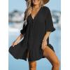 CUPSHE Women’s V Neck Ruffled Cover Up Button Down Bathing Suit Beach Dress with Short Sleeves(Black)