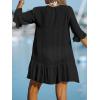 CUPSHE Women’s V Neck Ruffled Cover Up Button Down Bathing Suit Beach Dress with Short Sleeves(Black)