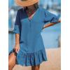 CUPSHE Women’s V Neck Ruffled Cover Up Button Down Bathing Suit Beach Dress with Short Sleeves(Dark Blue)