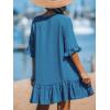 CUPSHE Women’s V Neck Ruffled Cover Up Button Down Bathing Suit Beach Dress with Short Sleeves(Dark Blue)