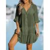 CUPSHE Women’s V Neck Ruffled Cover Up Button Down Bathing Suit Beach Dress with Short Sleeves(Dark Green)