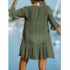 CUPSHE Women’s V Neck Ruffled Cover Up Button Down Bathing Suit Beach Dress with Short Sleeves(Dark Green)