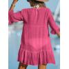 CUPSHE Women’s V Neck Ruffled Cover Up Button Down Bathing Suit Beach Dress with Short Sleeves(Fuchsia)