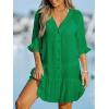 CUPSHE Women’s V Neck Ruffled Cover Up Button Down Bathing Suit Beach Dress with Short Sleeves(Green)
