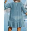 CUPSHE Women’s V Neck Ruffled Cover Up Button Down Bathing Suit Beach Dress with Short Sleeves(Light Blue)