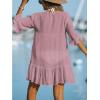 CUPSHE Women’s V Neck Ruffled Cover Up Button Down Bathing Suit Beach Dress with Short Sleeves(Pink)