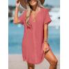 CUPSHE Women’s V Neck Ruffled Cover Up Button Down Bathing Suit Beach Dress with Short Sleeves(Red-pink)