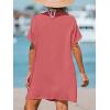 CUPSHE Women’s V Neck Ruffled Cover Up Button Down Bathing Suit Beach Dress with Short Sleeves(Red-pink)