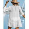 CUPSHE Women’s V Neck Ruffled Cover Up Button Down Bathing Suit Beach Dress with Short Sleeves(White)