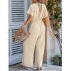 CUPSHE Womens Wide Leg Jumpsuits V-Neck Batwing Short Sleeve Summer Long Rompe Casual Outfit Pocket(Beige)