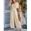 CUPSHE Womens Wide Leg Jumpsuits V-Neck Batwing Short Sleeve Summer Long Rompe Casual Outfit Pocket(Beige)