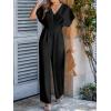CUPSHE Womens Wide Leg Jumpsuits V-Neck Batwing Short Sleeve Summer Long Rompe Casual Outfit Pocket(Black)