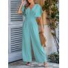CUPSHE Womens Wide Leg Jumpsuits V-Neck Batwing Short Sleeve Summer Long Rompe Casual Outfit Pocket(Dusty Teal)