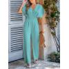 CUPSHE Womens Wide Leg Jumpsuits V-Neck Batwing Short Sleeve Summer Long Rompe Casual Outfit Pocket(Dusty Teal)
