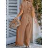 CUPSHE Womens Wide Leg Jumpsuits V-Neck Batwing Short Sleeve Summer Long Rompe Casual Outfit Pocket(Khaki)