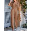 CUPSHE Womens Wide Leg Jumpsuits V-Neck Batwing Short Sleeve Summer Long Rompe Casual Outfit Pocket(Khaki)