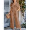 CUPSHE Womens Wide Leg Jumpsuits V-Neck Batwing Short Sleeve Summer Long Rompe Casual Outfit Pocket(Khaki)
