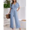 CUPSHE Womens Wide Leg Jumpsuits V-Neck Batwing Short Sleeve Summer Long Rompe Casual Outfit Pocket(Light Blue)