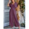 CUPSHE Womens Wide Leg Jumpsuits V-Neck Batwing Short Sleeve Summer Long Rompe Casual Outfit Pocket(Purple)