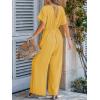 CUPSHE Womens Wide Leg Jumpsuits V-Neck Batwing Short Sleeve Summer Long Rompe Casual Outfit Pocket(Yellow)