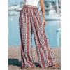 CUPSHE Women’s Wide Leg Tribal Print Smocked Pants High Elastic Waisted Bobo Pants(Red)