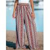 CUPSHE Women’s Wide Leg Tribal Print Smocked Pants High Elastic Waisted Bobo Pants(Red)