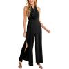 CUPSHE Backless One Piece Jumpsuits for Women Sleeveless Halter Neck Wide Leg Tied Rompers Beach Overalls Vacation Outfits(Black)
