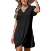 CUPSHE Bathing Suit Cover Up for Women Waffle Knit Twisted Beach Dress Short Sleeve Summer Swimsuit Coverup Swimwear(Black)