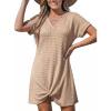 CUPSHE Bathing Suit Cover Up for Women Waffle Knit Twisted Beach Dress Short Sleeve Summer Swimsuit Coverup Swimwear(Khaki)