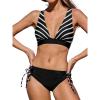CUPSHE Bikini Set for Women Two Piece Swimsuit V Neck Triangle Top Wide Straps Cross Back Lace up Mid Rise(Black/White Stripe)