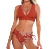 CUPSHE Bikini Set for Women Two Piece Swimsuit V Neck Triangle Top Wide Straps Cross Back Lace up Mid Rise(Brick Red/Tropicl)