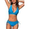 CUPSHE Bikini Set for Women Two Piece Swimsuit V Neck Triangle Top Wide Straps Cross Back Lace up Mid Rise(Deep Sky Blue)