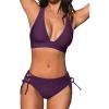 CUPSHE Bikini Set for Women Two Piece Swimsuit V Neck Triangle Top Wide Straps Cross Back Lace up Mid Rise(Grape Purple)
