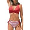CUPSHE Bikini Set for Women Two Piece Swimsuit V Neck Triangle Top Wide Straps Cross Back Lace up Mid Rise(Magenta Red/Tribal)