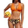 CUPSHE Bikini Set for Women Two Piece Swimsuit V Neck Triangle Top Wide Straps Cross Back Lace up Mid Rise(Orange Black Print)