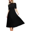 CUPSHE Fall Dresses for Women 2025 Round Neck Half Sleeve Ribbed Knit Pleated A Line Fitted Midi Pullover Sweater Dress(Black)