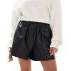 CUPSHE Faux Leather Shorts for Women High Wasited Pull On Pleated Pleather Shorts with Elastic Waist Pockets(Black)