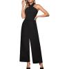 CUPSHE Maxi Jumpsuit for Women Crossover Halter Neck Smocked Waist Belt Straight Leg with Pockets Fall Overall Romper(Black)