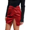 CUPSHE Mini Skirts Twist Notched Hem A-line Satin Waist Party Vacation Dressy Going Out Date(Red)