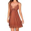 CUPSHE Nightgown for Women V Neck Sleepwear Lace Trim Babydoll Chemise Lingerie S-XL(B-reddish-brown)