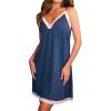 CUPSHE Nightgown for Women V Neck Sleepwear Lace Trim Babydoll Chemise Lingerie S-XL(Navy Blue)