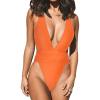 CUPSHE One Piece Swimsuit for Women Bathing Suit Cut Out Cross Back Tie Deep V Neck Ruched High Cut(Apricot Orange)