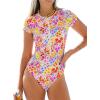 CUPSHE One Piece Swimsuit for Women Mock Neck Zipper Short Sleeve Bathing Suit(Multicolor Floral)