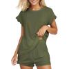 CUPSHE Pajama Set for Women Modal Short Sleeve PJs Cute Lace Sleepwear Shorts Set(Amy Green)