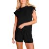 CUPSHE Pajama Set for Women Modal Short Sleeve PJs Cute Lace Sleepwear Shorts Set(Black)