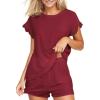 CUPSHE Pajama Set for Women Modal Short Sleeve PJs Cute Lace Sleepwear Shorts Set(Red)