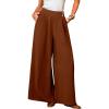 CUPSHE Pleated Wide Leg Pants for Women with Pockets Loose Lightweight High Waist Flowy Business Casual Pants Beach Trousers(Brown)